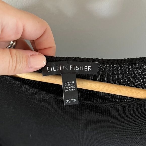 EILEEN FISHER Asymmetrical Black Tunic With Metallic Silver Bottom - Picture 3 of 5